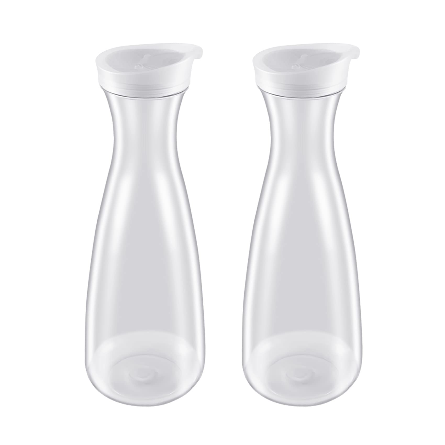 qimoi 2Pcs 1.6L Plastic Water Carafes with White Flip Tab Lids- Food Grade & Recyclable Shatterproof Pitchers - Juice Jar