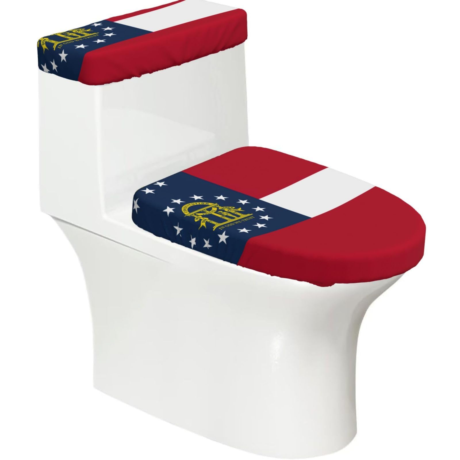 Georgia Flag Print Bathroom Decor Toilet Lid Cover And Tank Covers, Restroom Accessories Fits Most Round
