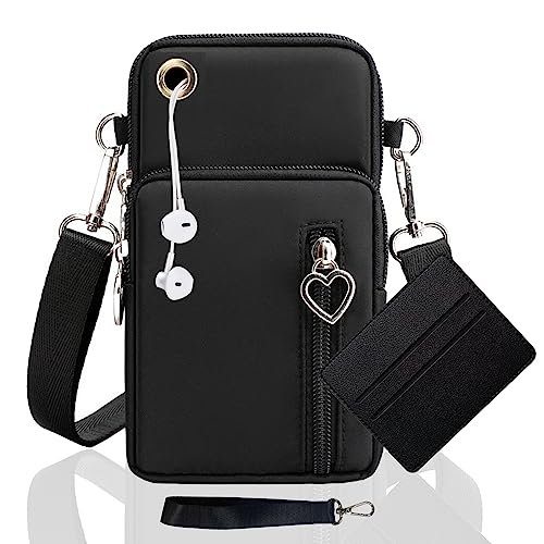 LYJOW Bolsa para telemóvel mulher para pendurar com porta para telemóveis e correia ajustável, bolso telemóvel mulher mala tiracolo casual, suporte telemóvel bolsos braço bolso, Preto