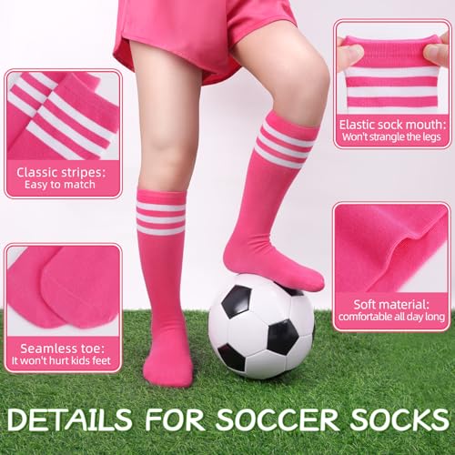 VEKDA 4 Pairs Kids Soccer Socks Toddler Boys Girls Athletic Youth Baseball Socks Knee High Seamless Toe3