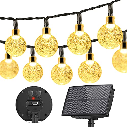 BRriver Guirlande Lumineuse Extérieur Solaire: 50 LED - 2 Modes de Charge Grand Panneau Solaire et USB, Pour Noël, Jardin, Balcon - Classe Energétique A+++ Cover
