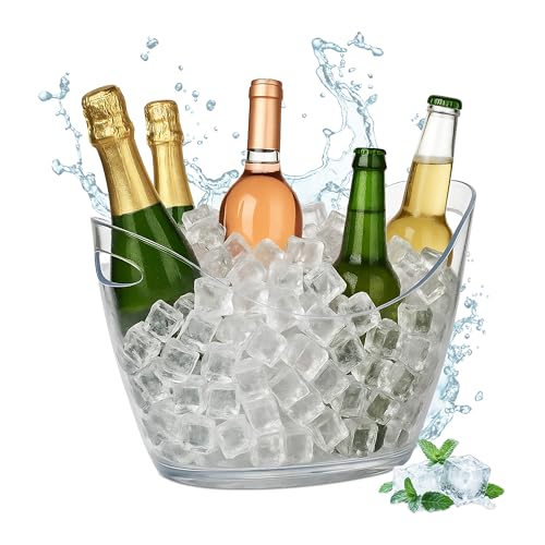 Relaxdays Getränkekühler, 6l Partywanne, Sekt, Bier, Wein kühlen, Kunststoff, HxBxT: 25,5 x 34,5 x 26 cm, transparent