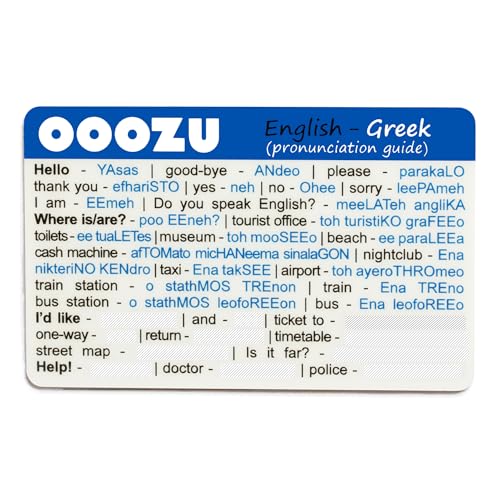 ooozu Greek Language Card | Phrasebook/Phrase Book Alternative - Lightweight, Credit Card-Sized | Essential Words and Phrases for Holidays and Travel to Greece, Athens, Crete, Corfu, Cyprus