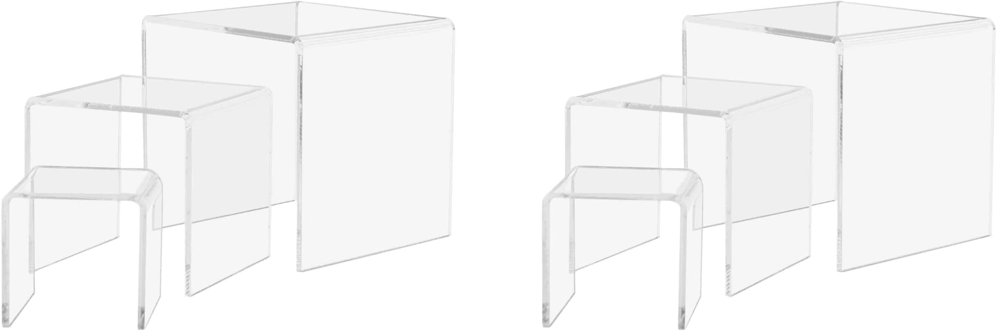 2 Pack Acrylic Riser Display Stands Clear Lucite 2" 3" 4" High 3 Pieces Square Retail Tabletop Showcase Pedestals for Jewelry and Collectibles by Marketing Holders