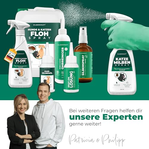 Silberkraft Milbenspray Katzen 500ml - Effektives Anti Milben Spray für Katzen - Milbenbefall behandeln Ohrmilben Räudemilben Katzenmilben