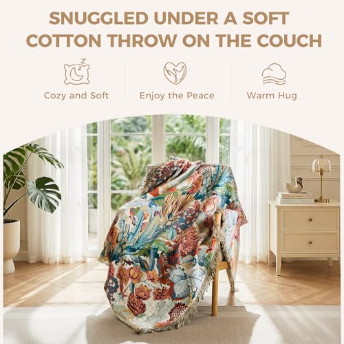 Image of LUTBM Boho Throw Blanket for Bed 60 inchx80 inch, All Season Cotton Couch Blankets