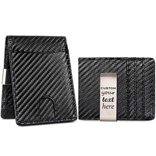 kullder Custom Mens Wallet Slim Engraved Wallets with Clip Personalized Gifts for Men RFID Pocket Wallet Bifold Card Holder for Men Husband Boyfriend Dad Son Gift