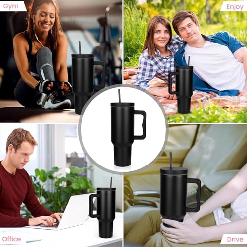 Image of Tumbler with lid and Straw 1200ML Cup Stainless Steel Vacuum Insulated Tumbler for Water, Iced Tea or Coffee 1.2L Office Gym Travelling (Black Custome)