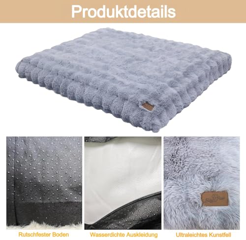 BingoPaw Hundebett Grosse Hunde waschbar: XXL Hundebetten flauschig Plüsch Hundematte für große Hunde, Hundekissen wasserdicht abnehmbar rutschfest, beruhigendes Haustierbett Grau, 120x90x12 cm