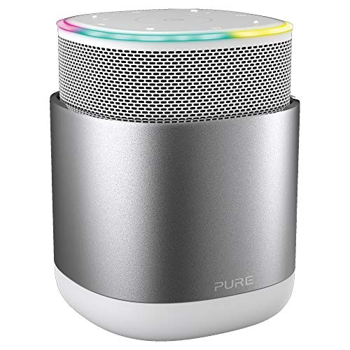 Pure DiscovR Smart Home Wireless Lautsprecher mit Alexa-Sprachsteuerung (360 Grad Sound, 15 Stunden Akku, Schnellladefunktion, Internet-Radio und speziellem Privatsphärenschutz), Silber/Weiß