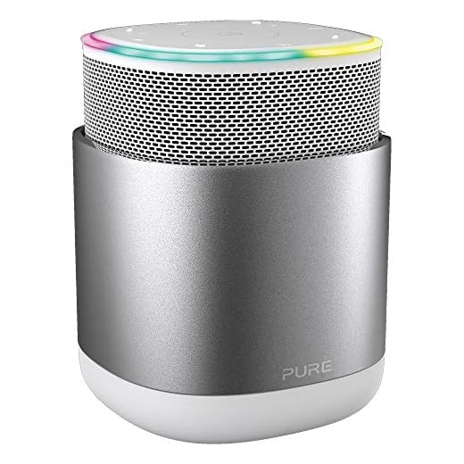 Pure DiscovR Smart Home Wireless Lautsprecher mit Alexa-Sprachsteuerung (360 Grad Sound, 15 Stunden Akku, Schnellladefunktion, Internet-Radio und speziellem Privatsphärenschutz), Silber/Weiß