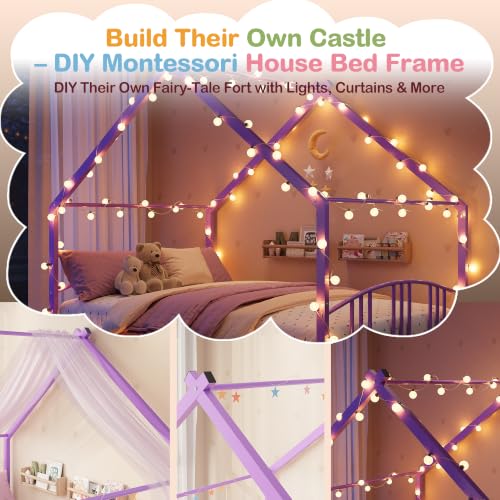 Image of Garvee Full Size Metal House Bed Frame for Kids, Purple