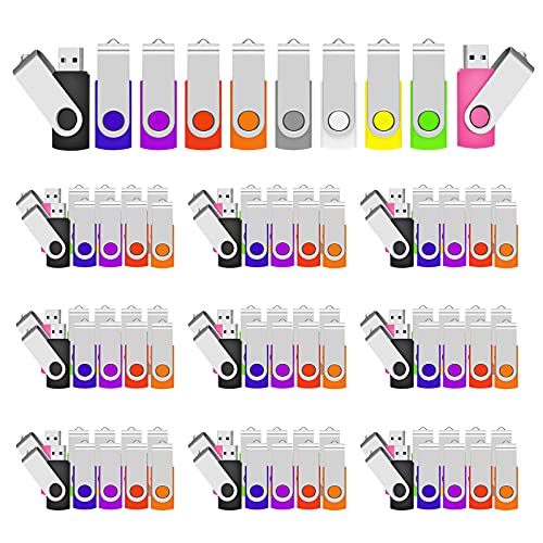 Lot de 100 Cles USB 1Go Cle USB 2.0 Flash Drive Clef USB Pivotant Mémoire Sticks U Disque pour PC Ordinateur Portable(10 Couleurs)(1GB*100PCS)