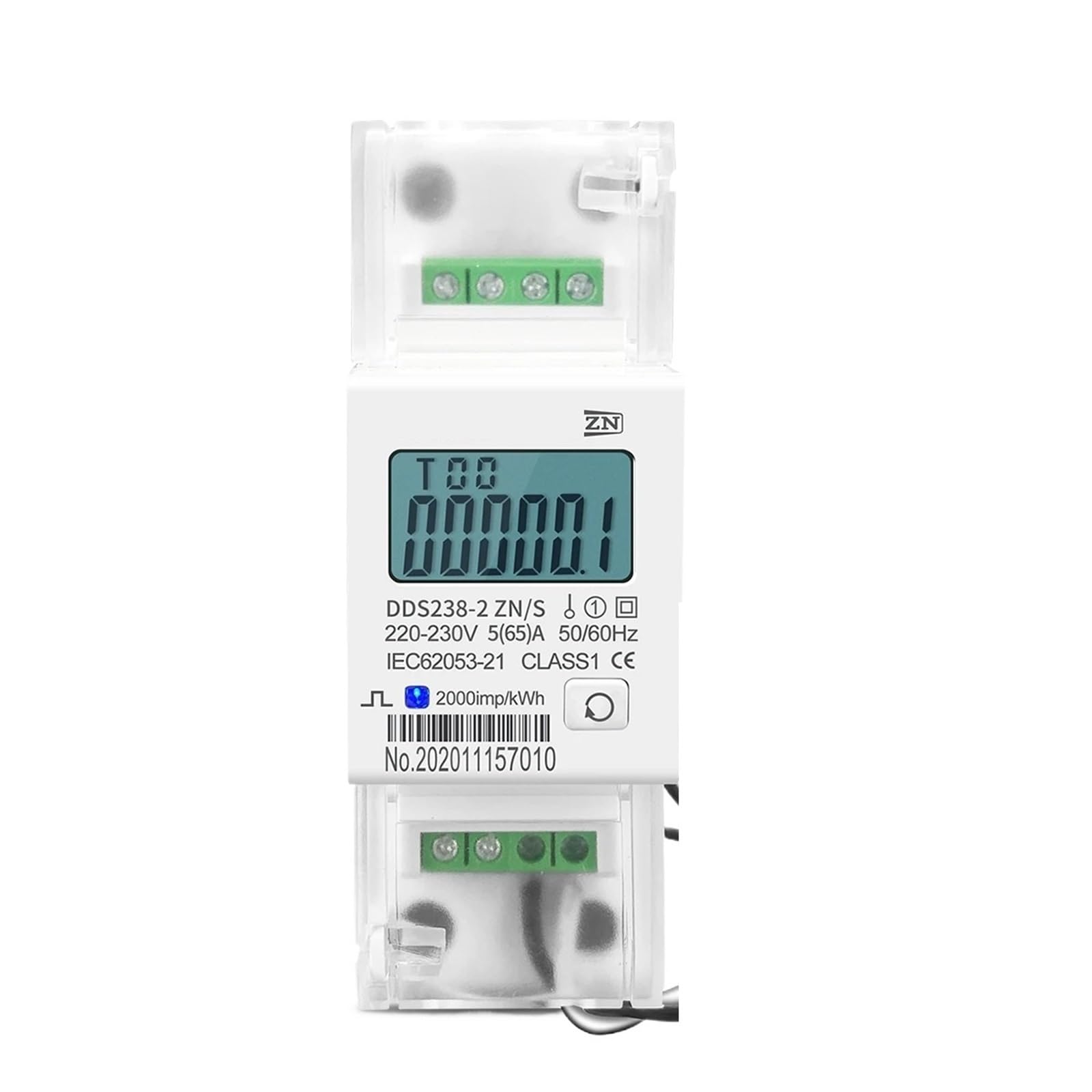 Medidor de energía de vatios-hora de riel DIN con transformador de corriente monofásico dividido de 5(65) A, 220 V, 230 V, 50 Hz, 60 Hz, con RS485
