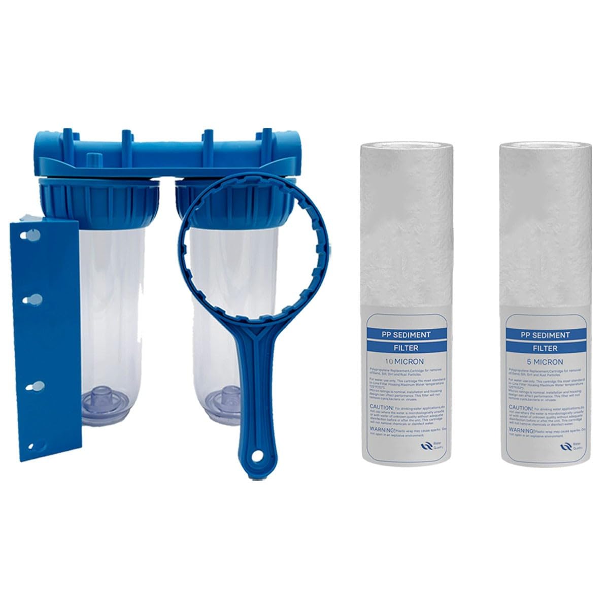 Pack de Filtration d'eau Double Porte Filtre Plus Filtre Anti sédiment 10 microns et 5 microns thermosoudée pour Une Eau Pure