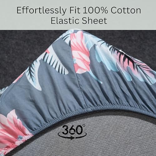 Image of Amazon Brand - Umi Cotton Fitted Bedsheet, Queen Size 78x60 Inches, Elastic Fit Bed Sheet, 10 Inch Deep Pocket, Soft Breathable Bedding, Durable Easy Care, with Pillow Cover-Twilight Blossom