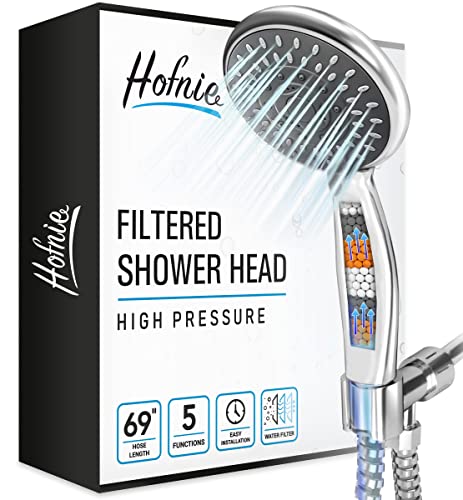 Filtered Shower Head With High Pressure, 5-Mode Handheld Shower Head With Filter, 3-Stage Mineral Hard Water Filter, Shower Stainless Steel Hose, Adjective Bracket, Teflon Tapes & Rubber Washers, 69In #TOP29