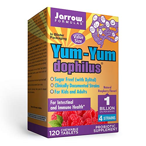 Jarrow Formulas Yum-Yum Dophilus, Natural Raspberry - 1 Billion Organisms Per Serving - 120 Chewable Tablets - Intestinal & Immune Health - For Kids & Adults - Up to 60 Servings