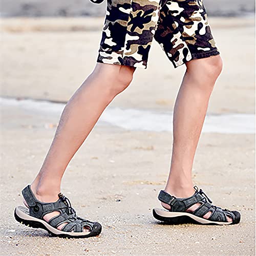 MILDSEVEN Fashion Men's Closed Toe Sandals, Classics Real Leather Hiking Sandals, Hollow Out Backpacking Beach Shoes,10.5,Grey3