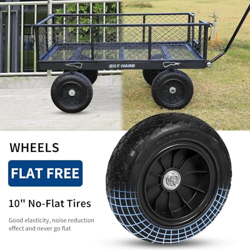 BILT HARD 10" Flat Free Tires Heavy Duty Garden Cart with 180° Rotating Handle and Removable Sides, 4 Cu.Ft 880 lbs Capacity Utility Steel Wagons for Outdoor, Yard