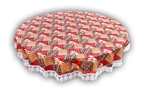 Image of The Furnishing Tree Round Shape 6 Seater Table Cover WxL 72x72 inches with White Border lace