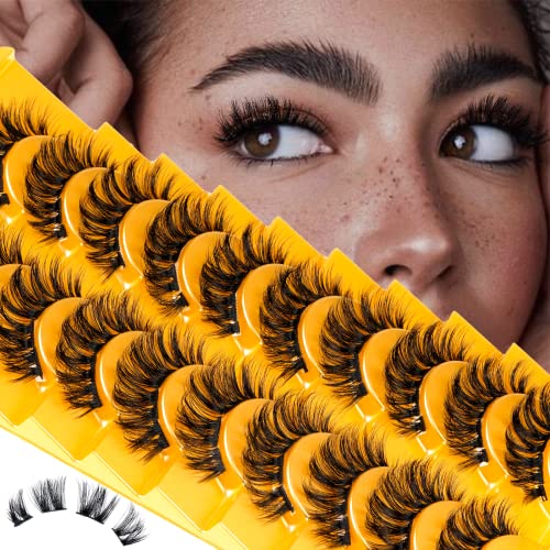 LANKIZ Lash Clusters Individual Lashes 10-16mm Fluffy Curly Cluster Lashes 6D Wispy False Eyelashes Natural Look like Extensions Faux Mink Fake Cat Eye Lashes Strip 10 works Pack (Anemone Style)
