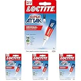 Loctite Super Attak Original Scuola e Ufficio, Colla Liquida Trasparente con Tripla Resistenza e Istantanea, Colla Resistente per Gomma, Metallo, Ceramica, Legno, Cuoio, Pelle, 1x3 g (Confezione da 4)