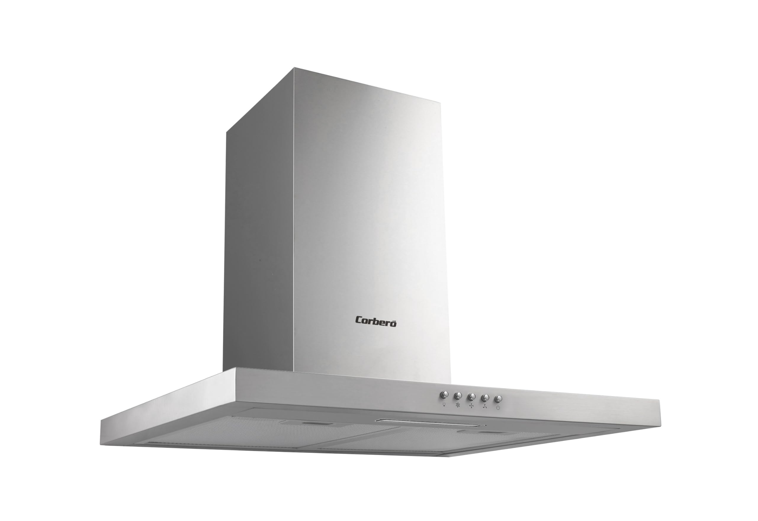 Corberó - Campana Decorativa Horizontal 60cm | VOSTOK400FNX |397 m3/h | 165W | Control por Pulsador | 3 Velocidades | 2 Filtros de Aluminio + Filtro Carbón | Inox