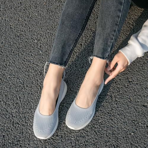 poemlady Women's Slip on Loafer Shoes - Mesh Casual Ballet Flat Nurse Walking Sneakers Round Toe Knit Casual Memory Foam Shoes2
