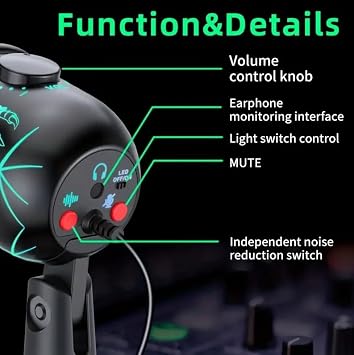 USB Gaming Microphone, RGB Condenser Mic for PC, Mac, PS4/PS5, Podcast Recording