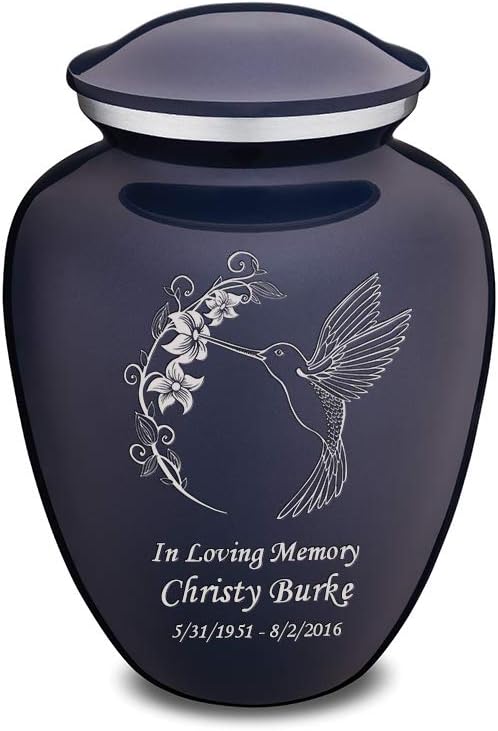 Geturns - Small Personalized Humming Bird Cremation Urns for Human Ashes I Cobalt Blue Funeral Urn for Women and Men I Holds up to 44 Cubic Inches