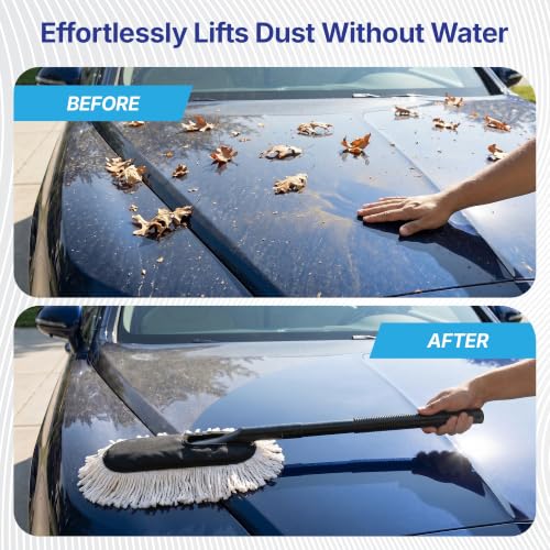 Image of KINGSWAY Car Duster | Wax-Coated Scratch-Free Cleaning Brush | Long Ergonomic Handle | Lint-Free Dust Removal for Car & Bike Exterior | No Water Needed