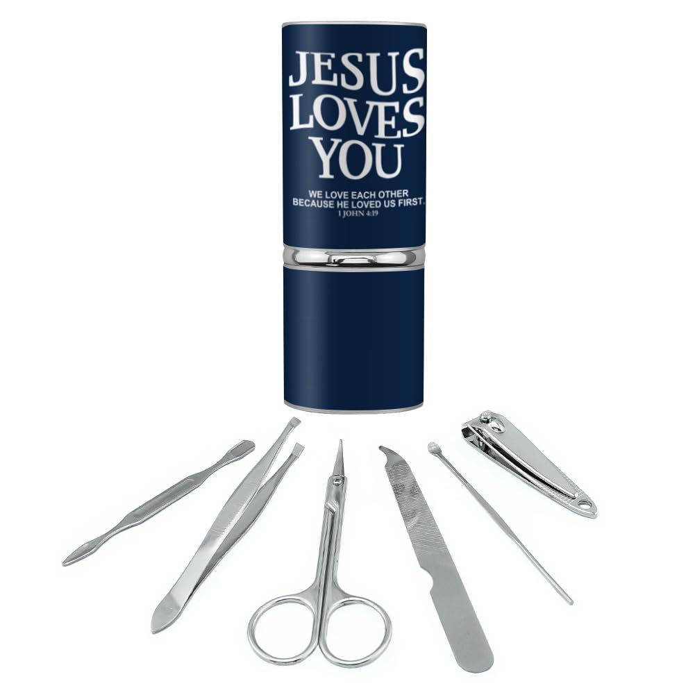 GRAPHICS & MORE Jesus Loves You First Stainless Steel Manicure Pedicure Grooming Beauty Care Travel Kit