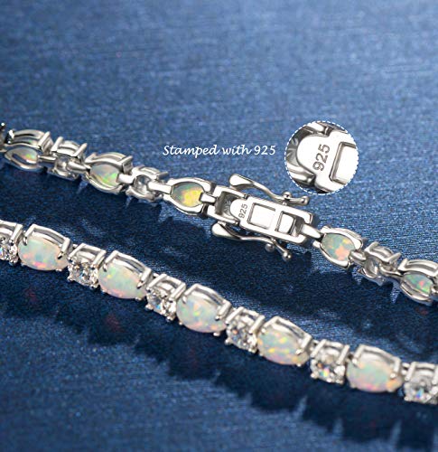 FANCIME October Birthstone Bracelets for Women Sterling Silver Created Opal Bracelet Gemstone Tennis Bracelets Dainty Charm Fine Jewelry for Women 7"3