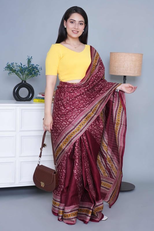 Image of Mlada V-Neck Stretchable Saree Blouse Top for Women | Slim Fit Short Sleeves Solid Cotton Blouses | Readymade Saree Blouses for Women Festive & Ethnic | Blouse Crop Top