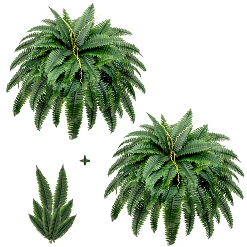 LuceAlberi Artificial Boston Fern Bush - Set of 2 45Inch Fake Ferns with 55 Fronds, Large Hanging Faux Plants Decor, UV Resistant Faux Fern Vines Silk Greenery for Outdoor Indoor, Porch, Farms, Patio