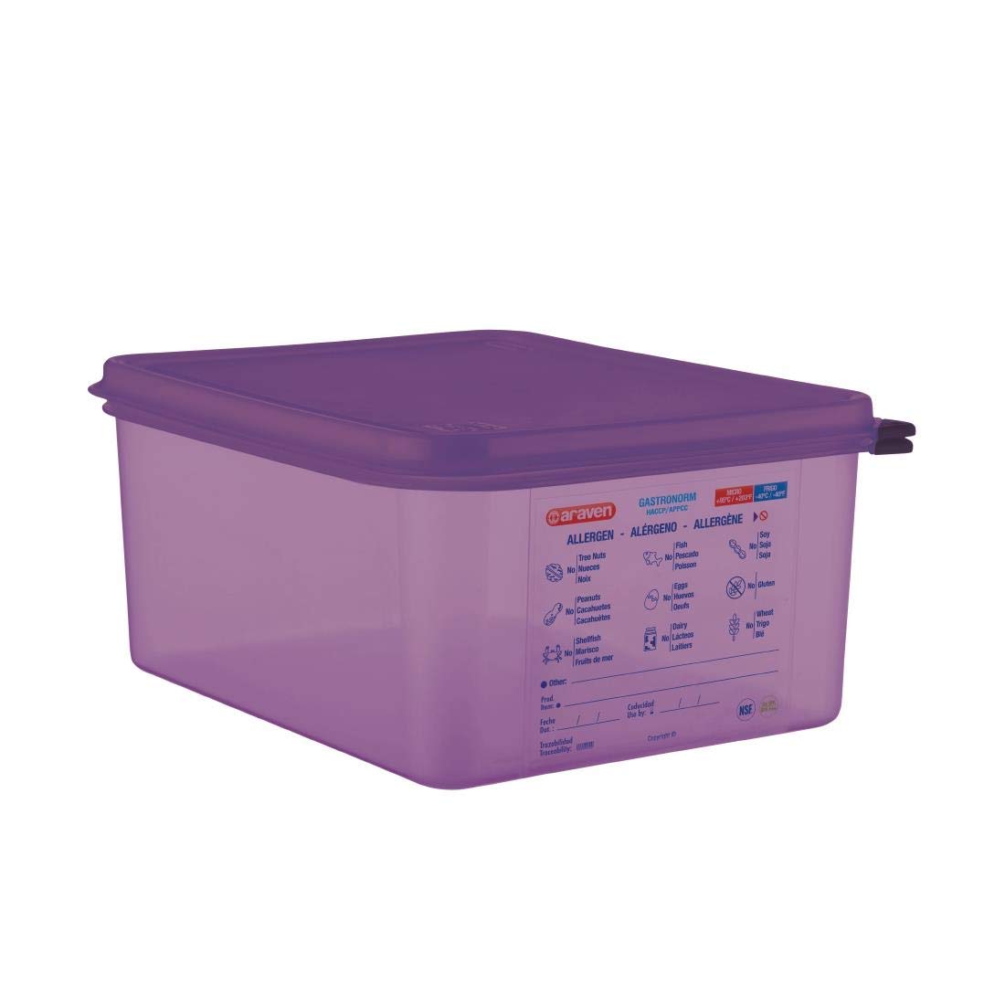 Araven Allergen Polypropylene Plastic 1/2 Gastronorm Sized Food Storage Container with Airtight Lid Included | Purple| Capacity 10 Litre | CM789