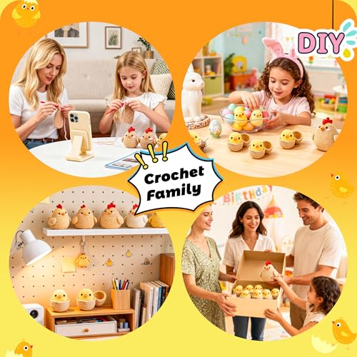 Image of Joyclub Crochet Kit for Beginners 4 Chicken Family with Video for Adults