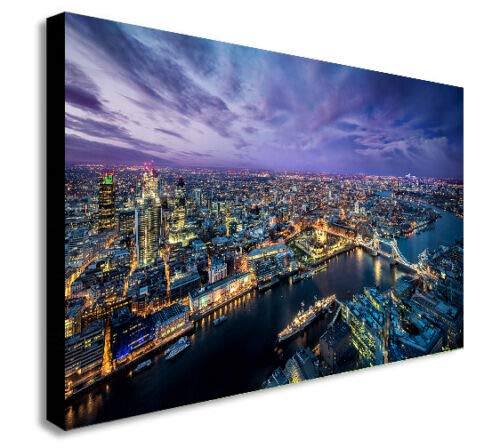 FAB London Skyline At Night - Canvas Wall Art Framed Print. Various Sizes (A0 47x33 inches)