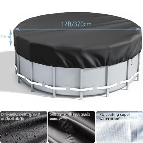LQCOZYM Poolabdeckung Rund 366 cm - Sommer-Schutzplane für Aufstellpools - Wasserdicht & UV-beständig - Schwarzes Modell