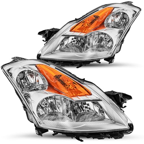 JSBOYAT Halogen Headlight Assembly Replacement for 2007 2008 2009 Nissan Altima 4 Door Sedan Headlamp Driver and Passenger Side Chrome Housing with Amber Reflector