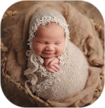 Newborn Photography Props Lace Trim Hat Wrap Props(Creamy-White) | Fringe Lace Bonnet & Hollow Out Layer for Baby Boys Girls Photoshoot, Infant Photography Knit Costume for Newborn Sessions
