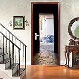 NXCNTD Papel Pintado de Puertas 3D Casa, patio, edificio Autoadhesivo Impermeable Vinilos Puertas Pegatinas Para Decorativos Para la Puertas interior del Dormitorio Navidad Murales 77x200cm