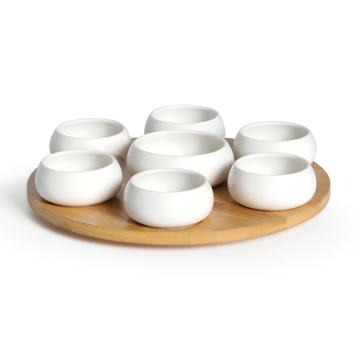 Médard de Noblat - Coupelles et plateau - D7.5 cm - Tapas - Coupelle : Porcelaine. Plateau : Bambou - Vendu à l' unité - Blanc