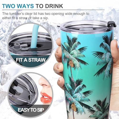 NymphFable 20oz Palm Tree Tumbler with Straw and Lid Stainless Steel Insulated Travel Mug Double Wall - Image 4