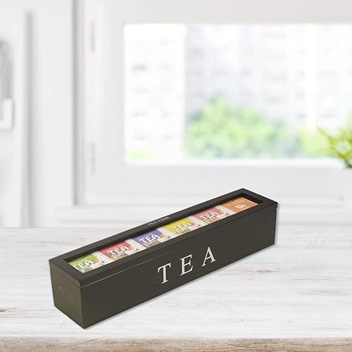Miniatura 3 de Organizador de almacenamiento de caja de té, caja de almacenamiento de té con 5 ranuras, caja de almacenamiento de té, organizador de caja de té de