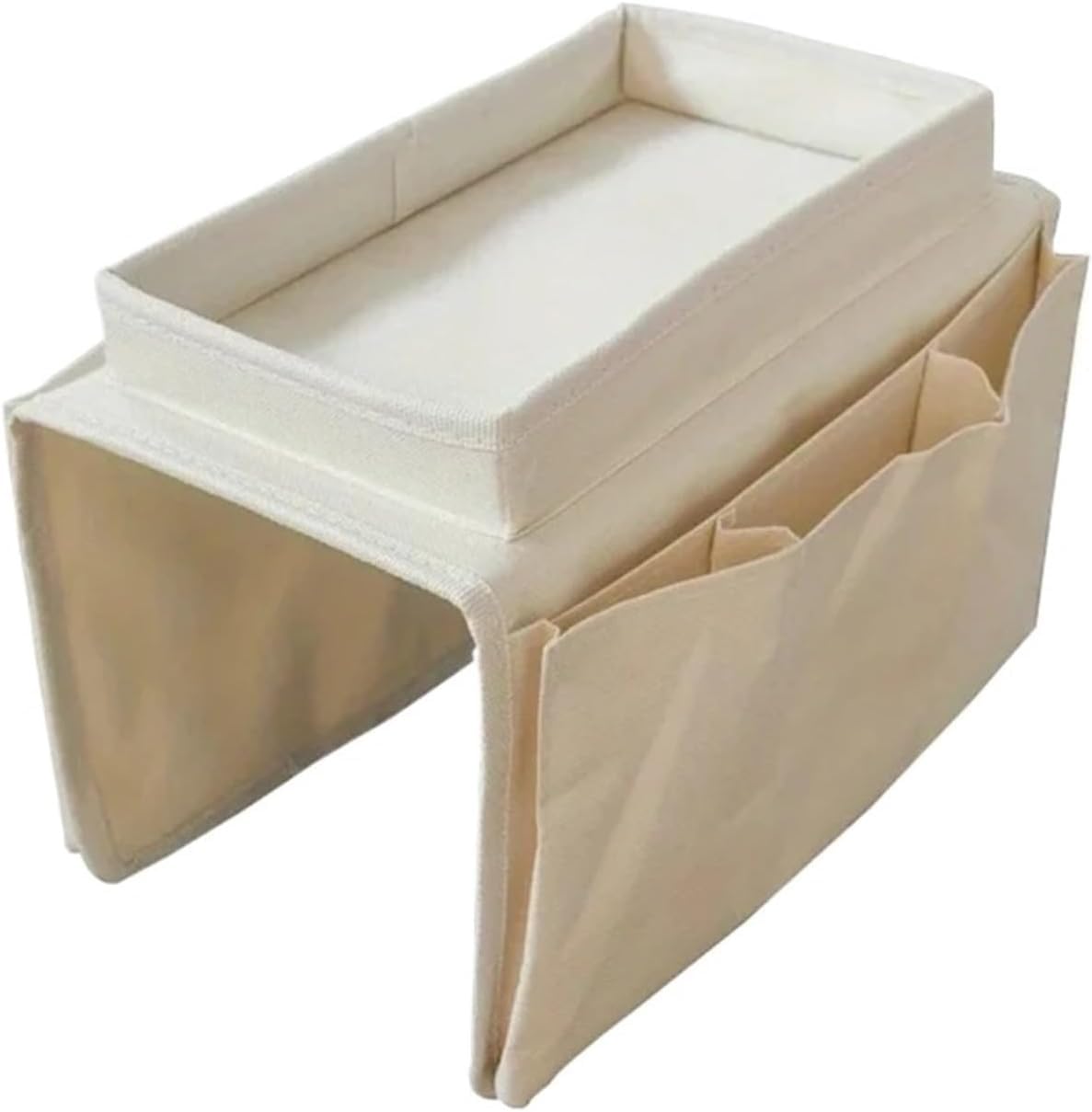 ZQINGQING Sofa Arm Tray Bed Holder Felt Bedside Sofa Armrest Storage Hanging Bag Remote Control Finishing Sundries(Mi Bai)