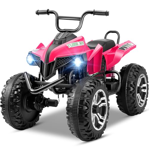Hikole 24V Iron-Frame Kids ATV 4 Wheeler, 2 Seater 4WD Ride On Four Wheeler w/LED Light, Metal Body, MP3, USB, Spring Su - Detailed View