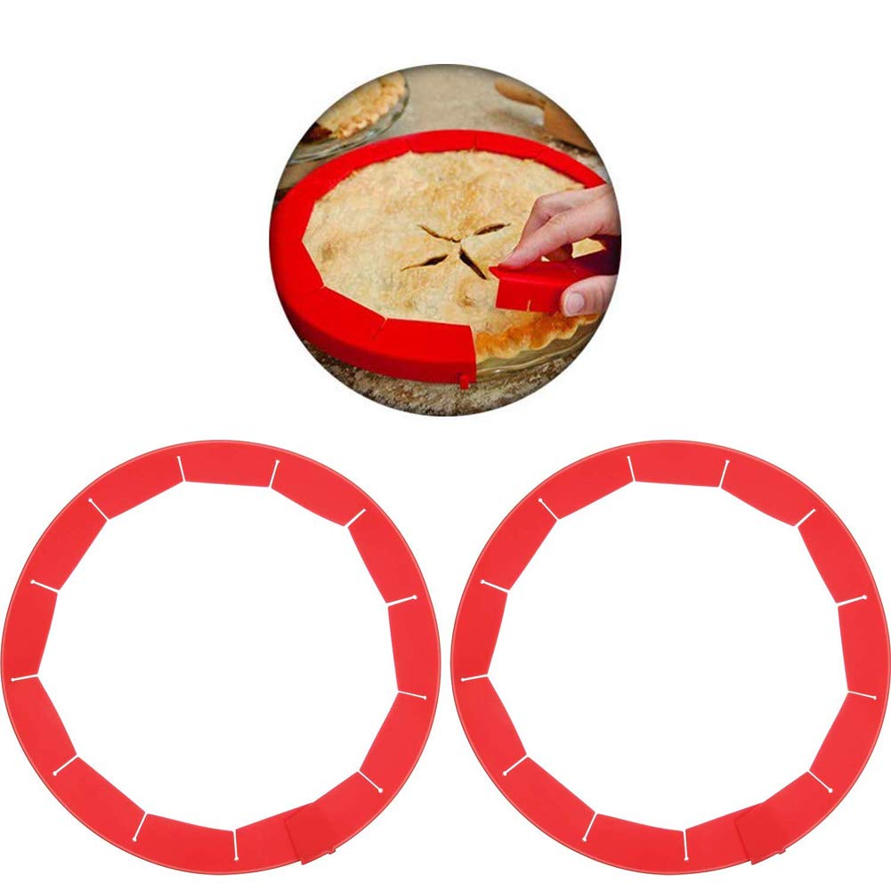 Wakaka Silicone Pie Crust Adjustable Shield Pie Protectors Kitchen Tools for Better Baking Pizza Pie Fit 8 Inch to 11.4 Inch Diameter Pies (Red+Red)