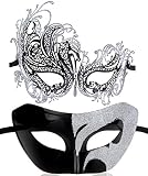 IETANG One Pair Couple's Gorgeous Venetian Masquerade Masks Party Costumes Accessory (silver&black)